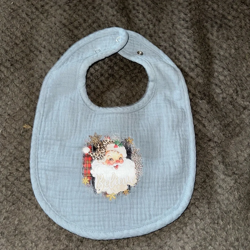 NEW Handcrafted Blue Santa Baby Bib
